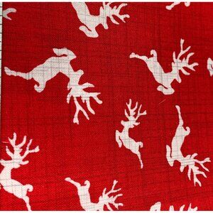 Red Fat Quarter Fabric with White Reindeer Print 18x22 Quilting Sewing